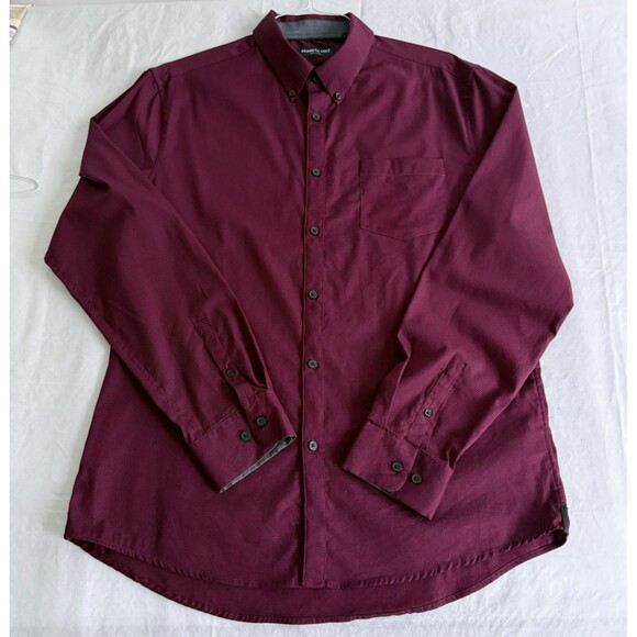 Mens Kenneth Cole Dress Shirt Burgundy Micro Checked Button Down Stretch Sz XL - Picture 6 of 9